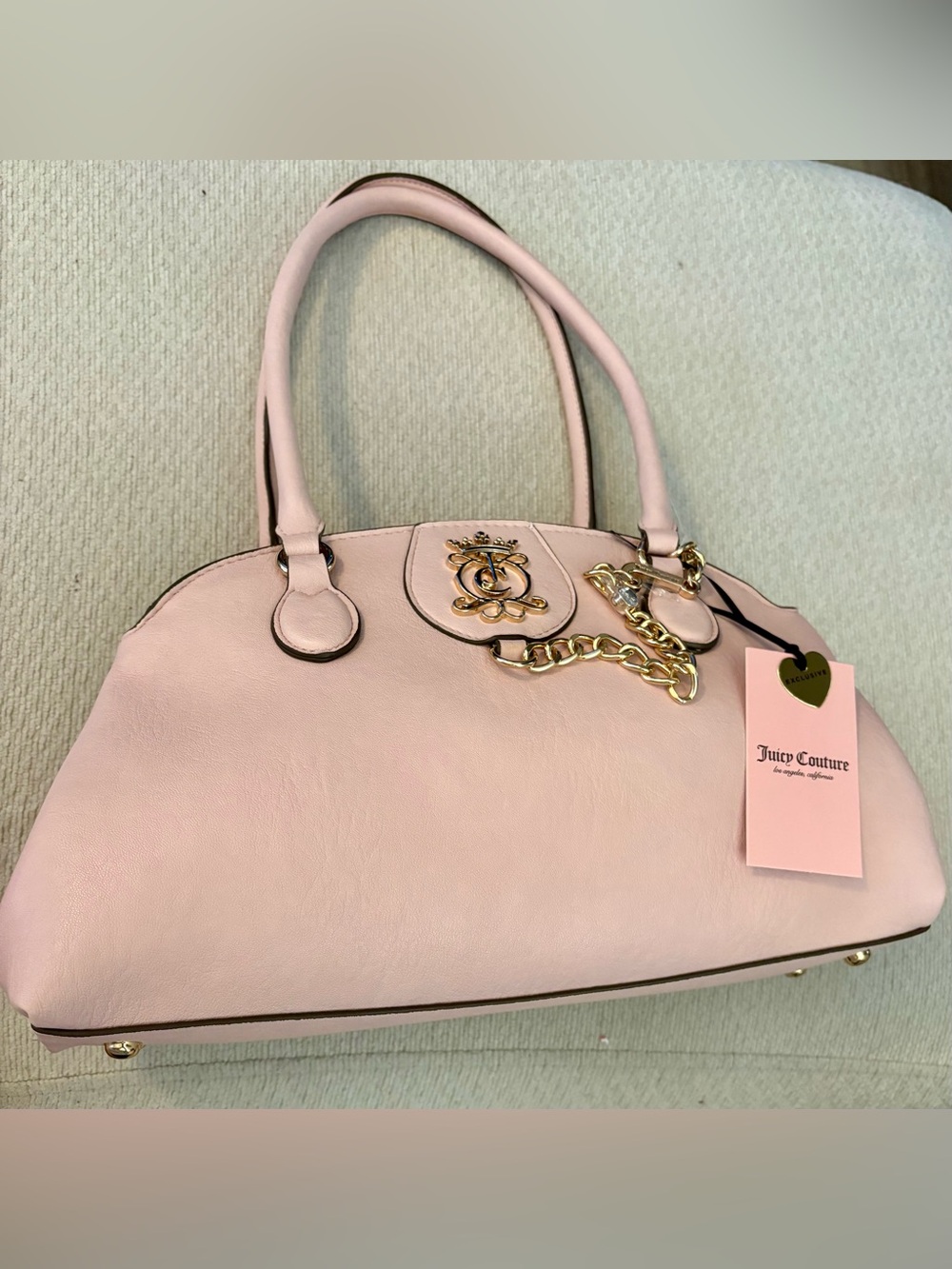 Juicy Couture Light Pink Dome Satchel with Gold Chain Detail